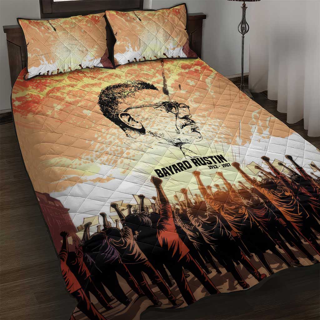 Bayard Rustin Quilt Bed Set with Radical Nonviolence Design Protest Crowd and Courage Civil Rights Tribute - African Pride