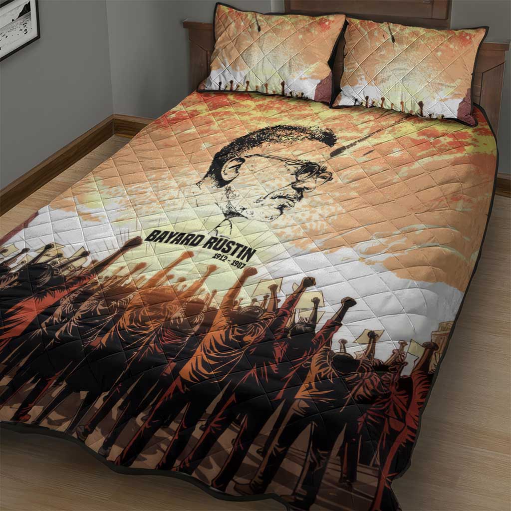 Bayard Rustin Quilt Bed Set with Radical Nonviolence Design Protest Crowd and Courage Civil Rights Tribute - African Pride
