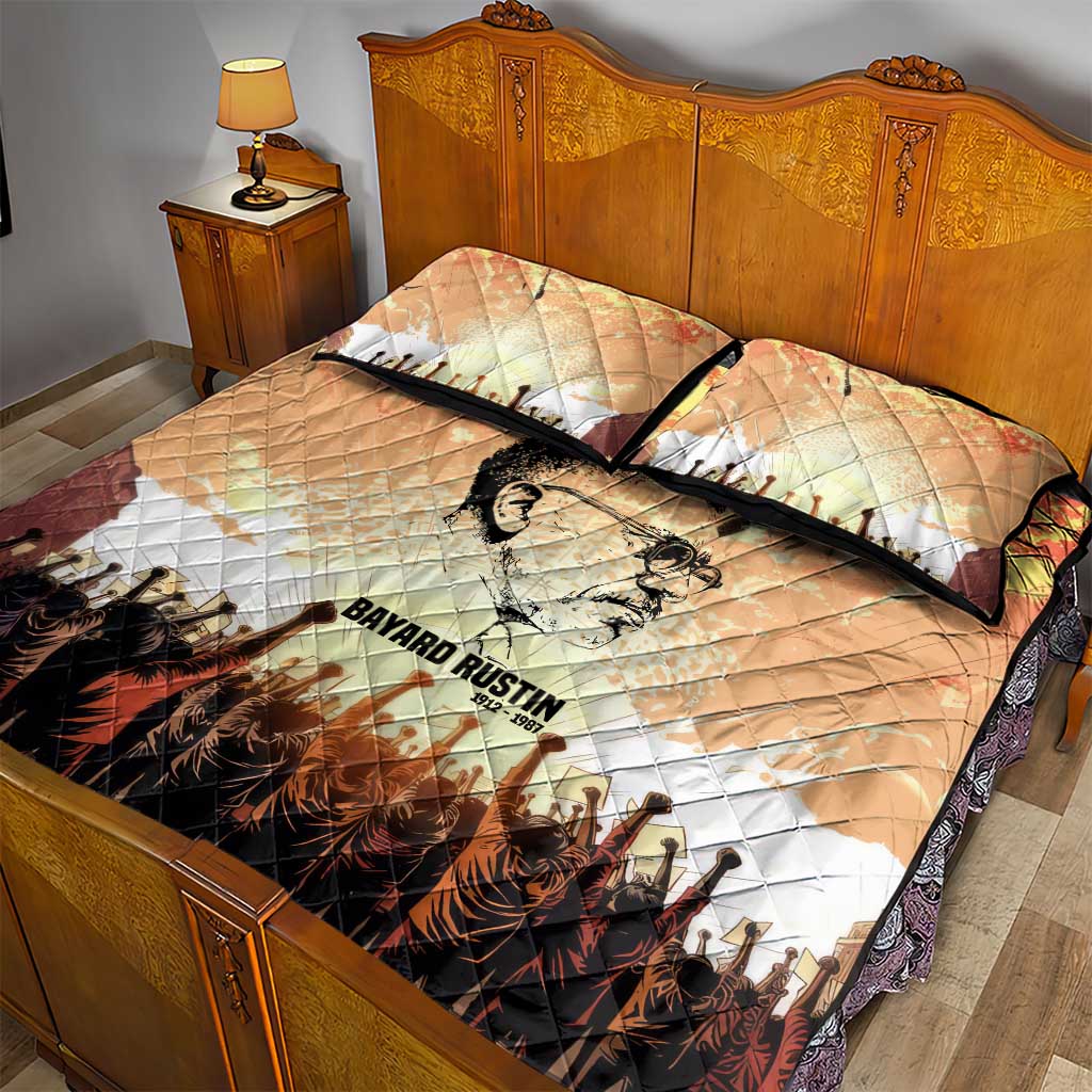 Bayard Rustin Quilt Bed Set with Radical Nonviolence Design Protest Crowd and Courage Civil Rights Tribute - African Pride