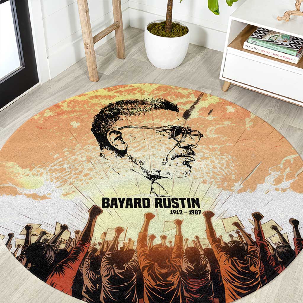 Bayard Rustin Round Carpet with Radical Nonviolence Design Protest Crowd and Courage Civil Rights Tribute - African Pride