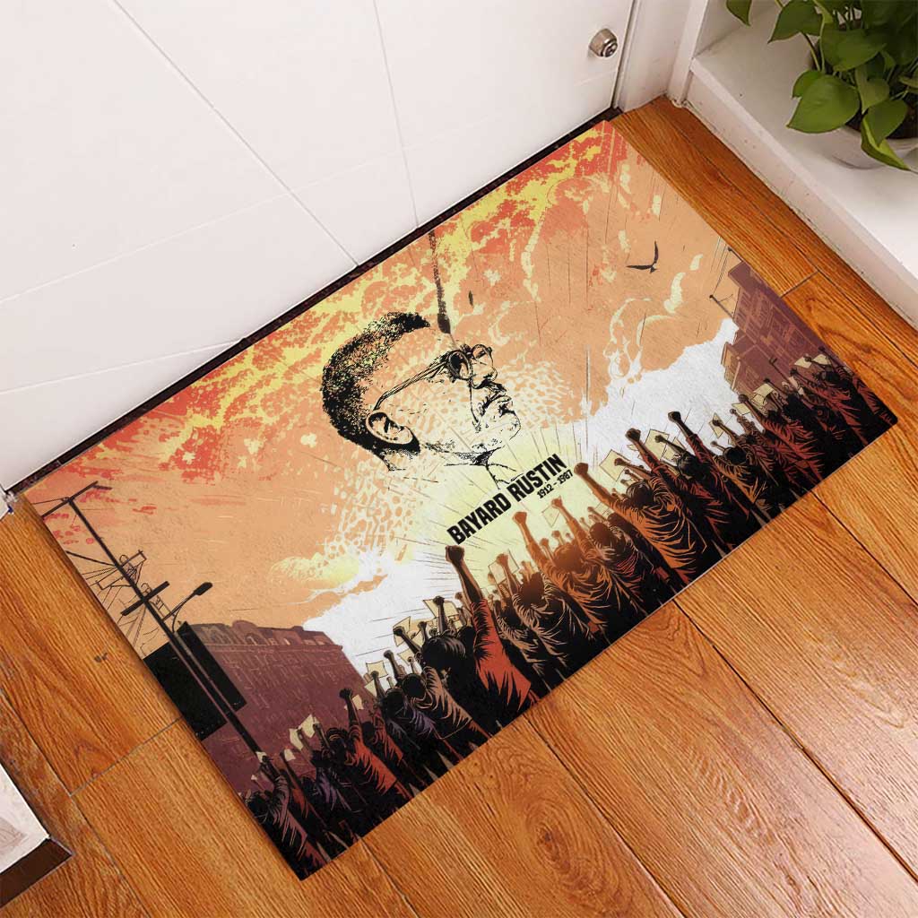Bayard Rustin Rubber Doormat with Radical Nonviolence Design Protest Crowd and Courage Civil Rights Tribute - African Pride