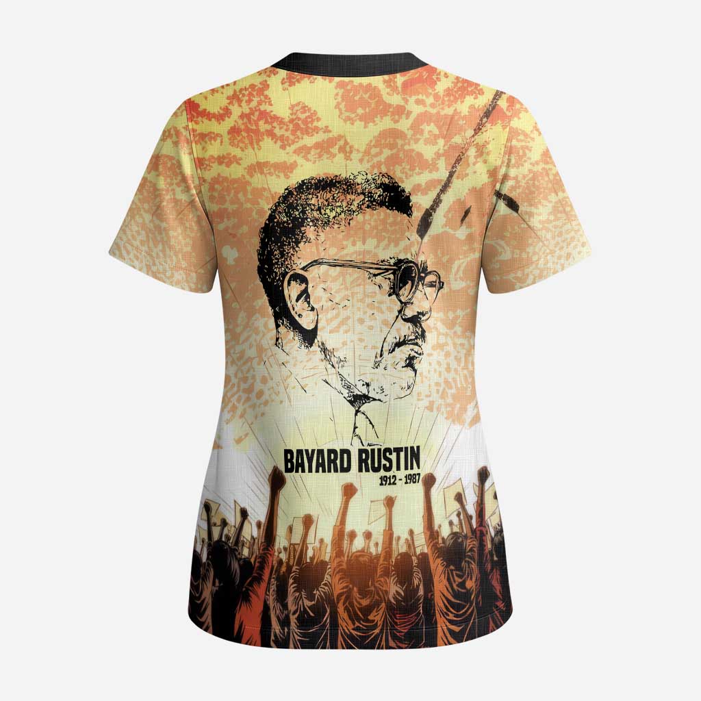 Bayard Rustin Scrub Top with Radical Nonviolence Design Protest Crowd and Courage Civil Rights Tribute - African Pride