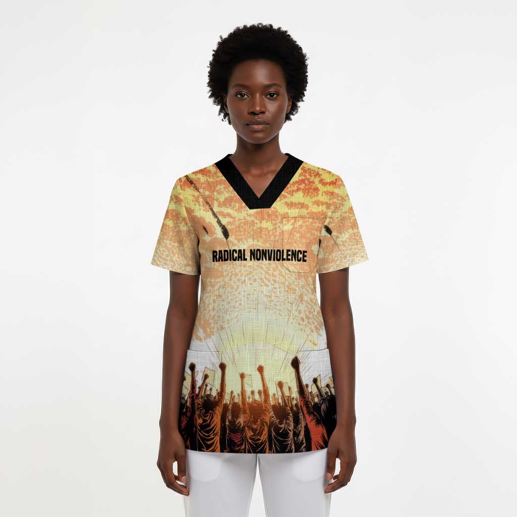 Bayard Rustin Scrub Top with Radical Nonviolence Design Protest Crowd and Courage Civil Rights Tribute - African Pride