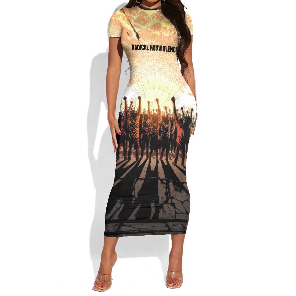 Bayard Rustin Short Sleeve Bodycon Dress with Radical Nonviolence Design Protest Crowd and Courage Civil Rights Tribute - African Pride