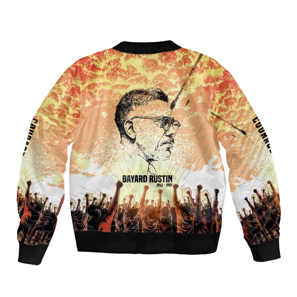 Bayard Rustin Sleeve Zip Bomber Jacket with Radical Nonviolence Design Protest Crowd and Courage Civil Rights Tribute - African Pride