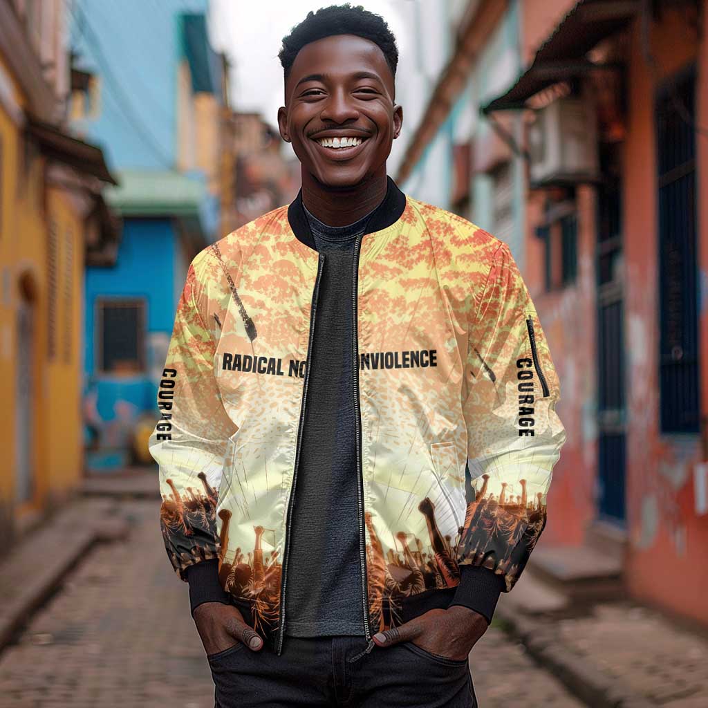 Bayard Rustin Sleeve Zip Bomber Jacket with Radical Nonviolence Design Protest Crowd and Courage Civil Rights Tribute - African Pride