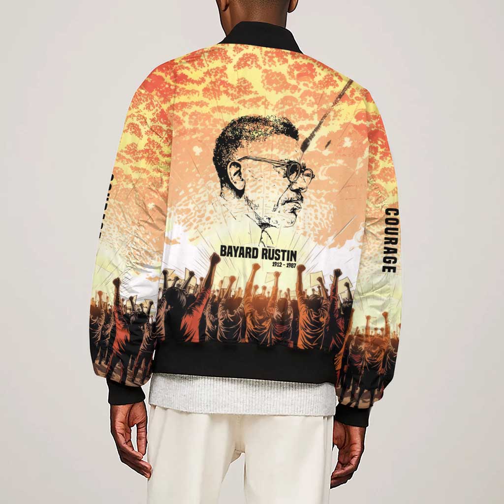 Bayard Rustin Sleeve Zip Bomber Jacket with Radical Nonviolence Design Protest Crowd and Courage Civil Rights Tribute - African Pride