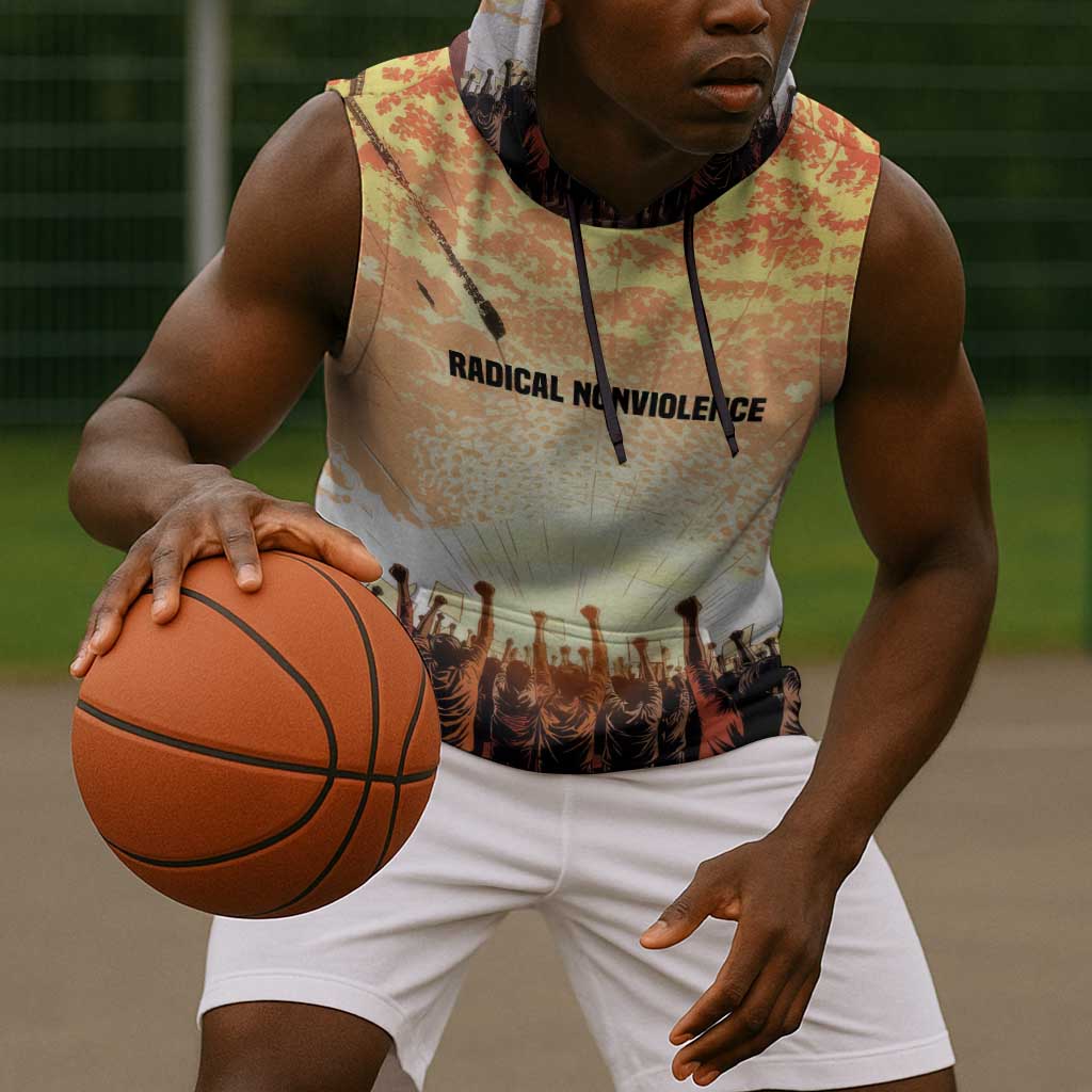 Bayard Rustin Sleeveless Hoodie with Radical Nonviolence Design Protest Crowd and Courage Civil Rights Tribute - African Pride
