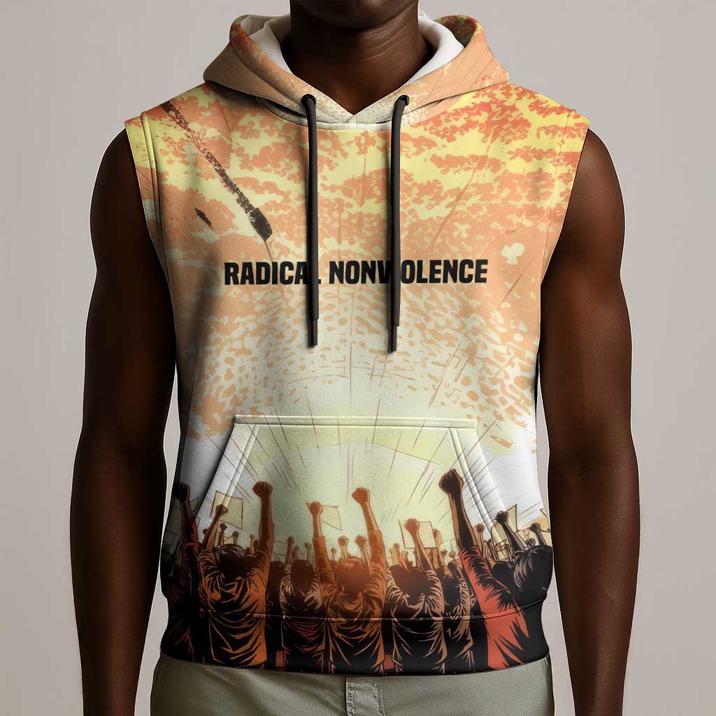 Bayard Rustin Sleeveless Hoodie with Radical Nonviolence Design Protest Crowd and Courage Civil Rights Tribute - African Pride