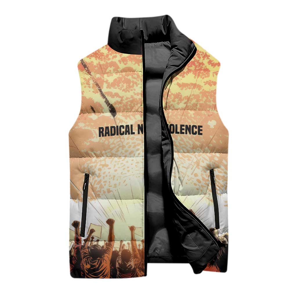 Bayard Rustin Sleeveless Puffer Jacket with Radical Nonviolence Design Protest Crowd and Courage Civil Rights Tribute - African Pride