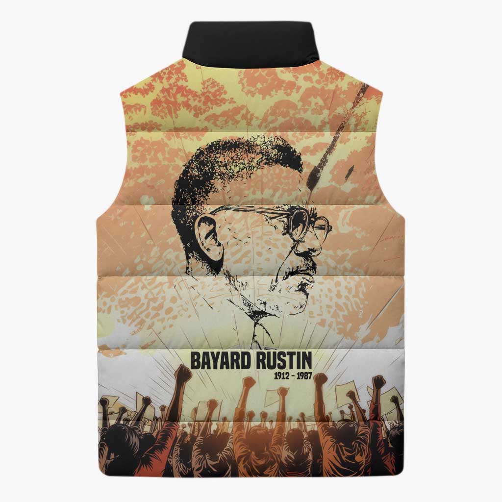 Bayard Rustin Sleeveless Puffer Jacket with Radical Nonviolence Design Protest Crowd and Courage Civil Rights Tribute - African Pride