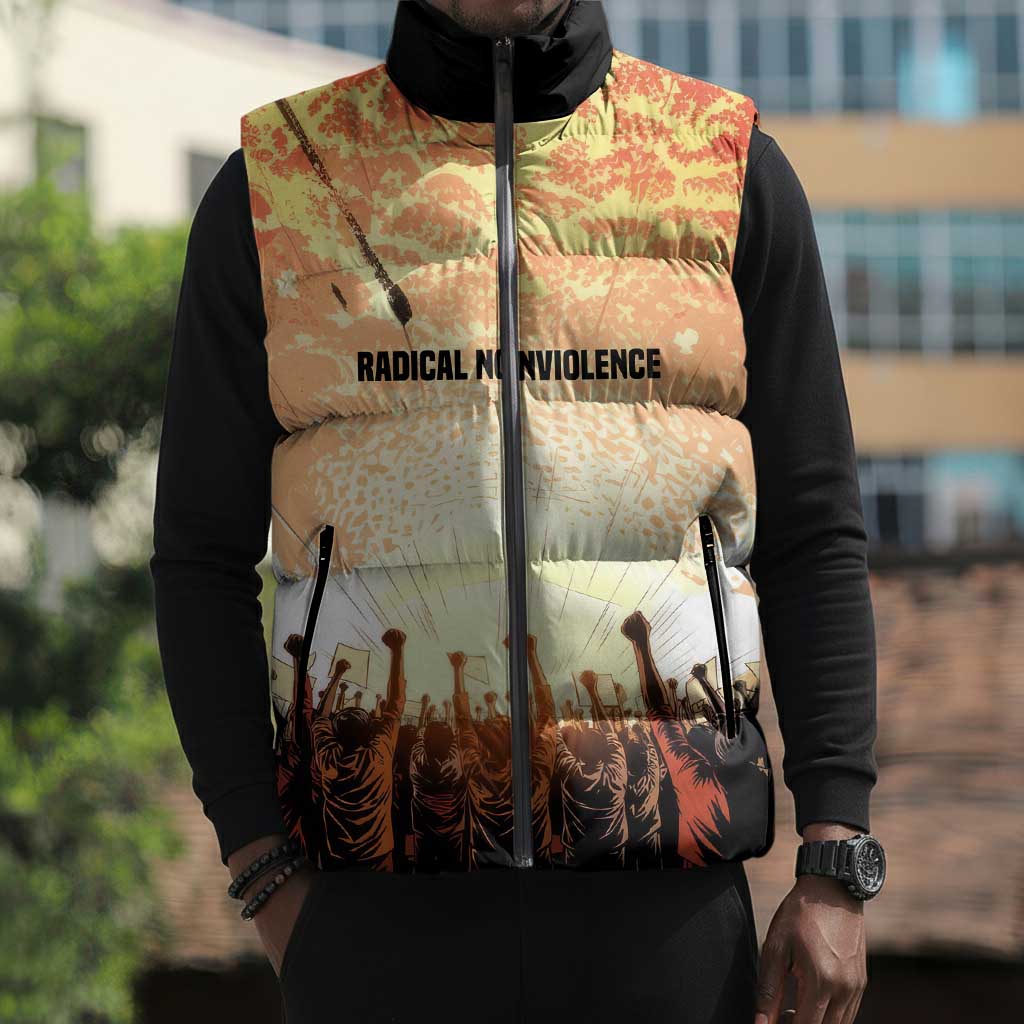 Bayard Rustin Sleeveless Puffer Jacket with Radical Nonviolence Design Protest Crowd and Courage Civil Rights Tribute - African Pride