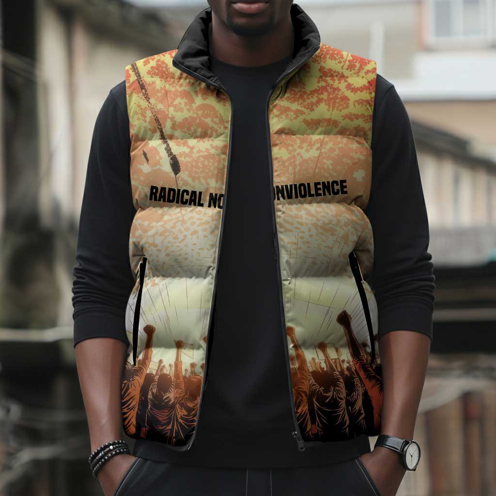 Bayard Rustin Sleeveless Puffer Jacket with Radical Nonviolence Design Protest Crowd and Courage Civil Rights Tribute - African Pride