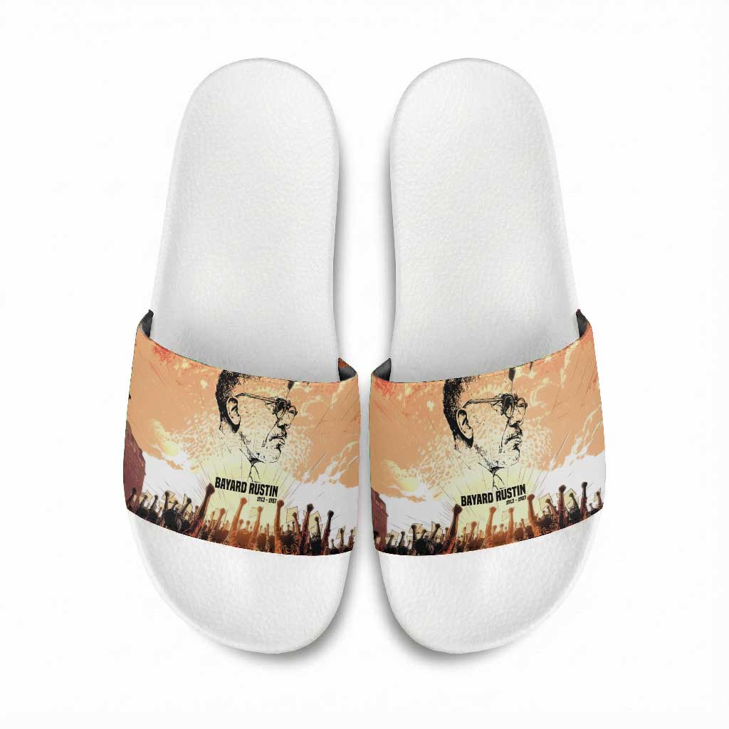 Bayard Rustin Slide Sandals with Radical Nonviolence Design Protest Crowd and Courage Civil Rights Tribute - African Pride