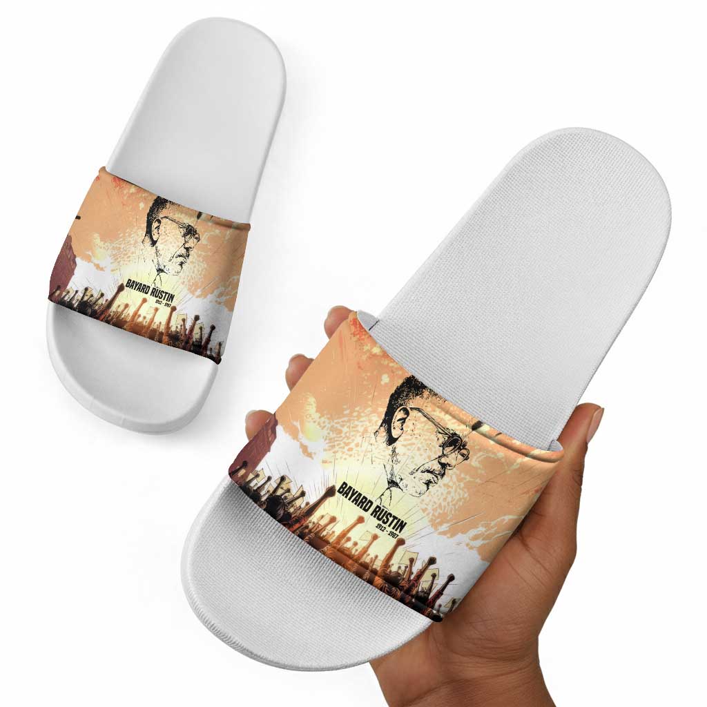 Bayard Rustin Slide Sandals with Radical Nonviolence Design Protest Crowd and Courage Civil Rights Tribute - African Pride
