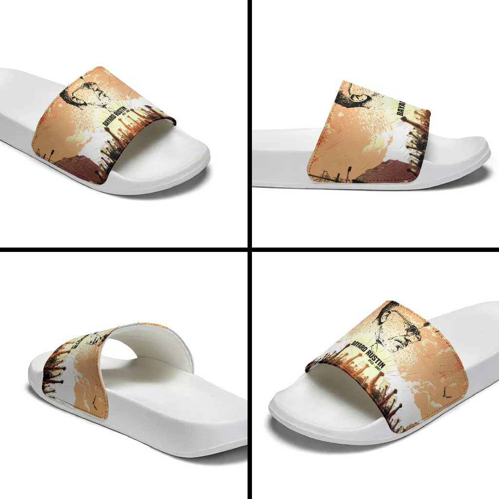 Bayard Rustin Slide Sandals with Radical Nonviolence Design Protest Crowd and Courage Civil Rights Tribute - African Pride