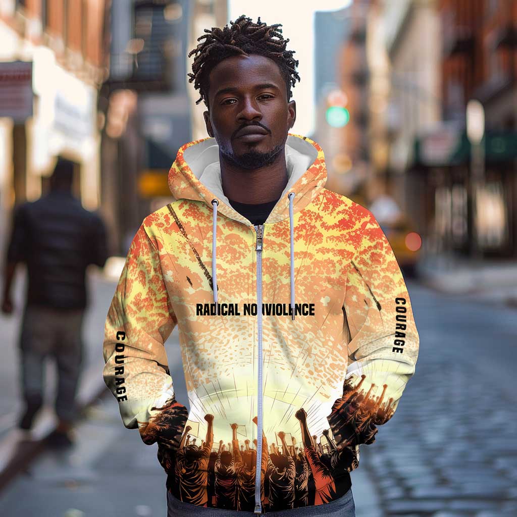 Bayard Rustin Zip Hoodie with Radical Nonviolence Design Protest Crowd and Courage Civil Rights Tribute - African Pride