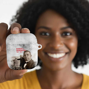 Booker T. Washington AirPods Case Halftone Portrait Design Tilling a Field Quote Historical Civil Rights Tribute - African Pride