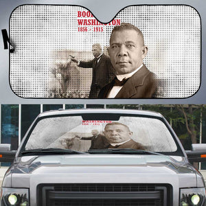 Booker T. Washington Auto Sun Shade Halftone Portrait Design Tilling a Field Quote Historical Civil Rights Tribute - African Pride