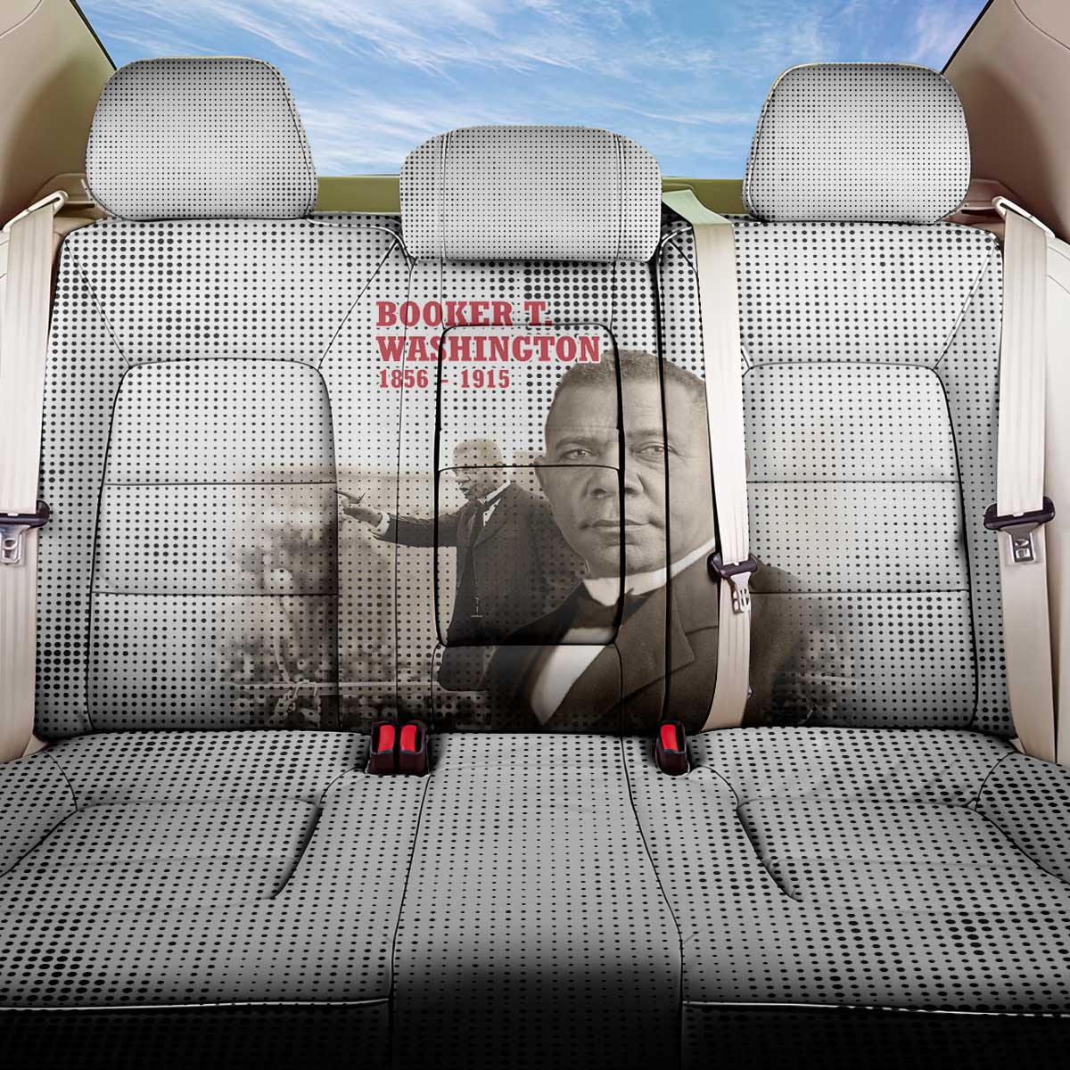 Booker T. Washington Back Car Seat Cover Halftone Portrait Design Tilling a Field Quote Historical Civil Rights Tribute - African Pride