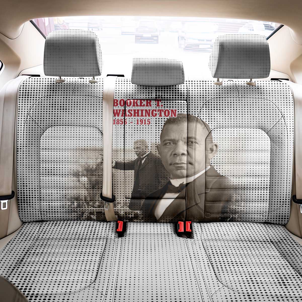 Booker T. Washington Back Car Seat Cover Halftone Portrait Design Tilling a Field Quote Historical Civil Rights Tribute - African Pride