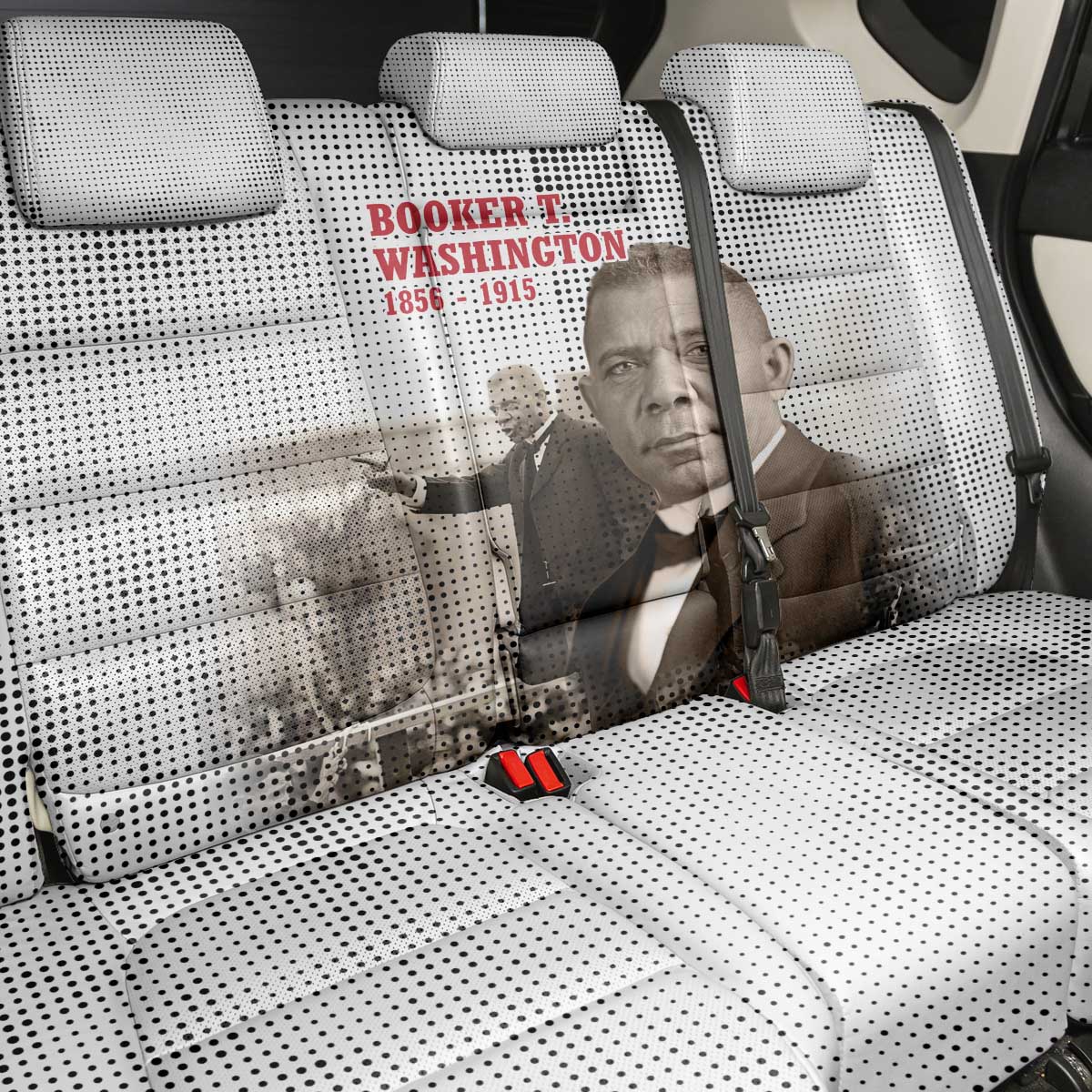 Booker T. Washington Back Car Seat Cover Halftone Portrait Design Tilling a Field Quote Historical Civil Rights Tribute - African Pride
