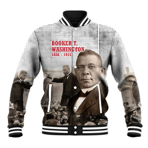 Booker T. Washington Baseball Jacket Halftone Portrait Design Tilling a Field Quote Historical Civil Rights Tribute - African Pride