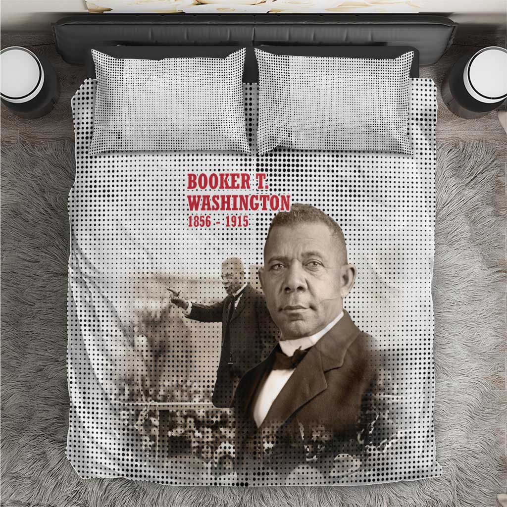 Booker T. Washington Bedding Set Halftone Portrait Design Tilling a Field Quote Historical Civil Rights Tribute - African Pride