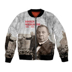 Booker T. Washington Bomber Jacket Halftone Portrait Design Tilling a Field Quote Historical Civil Rights Tribute - African Pride