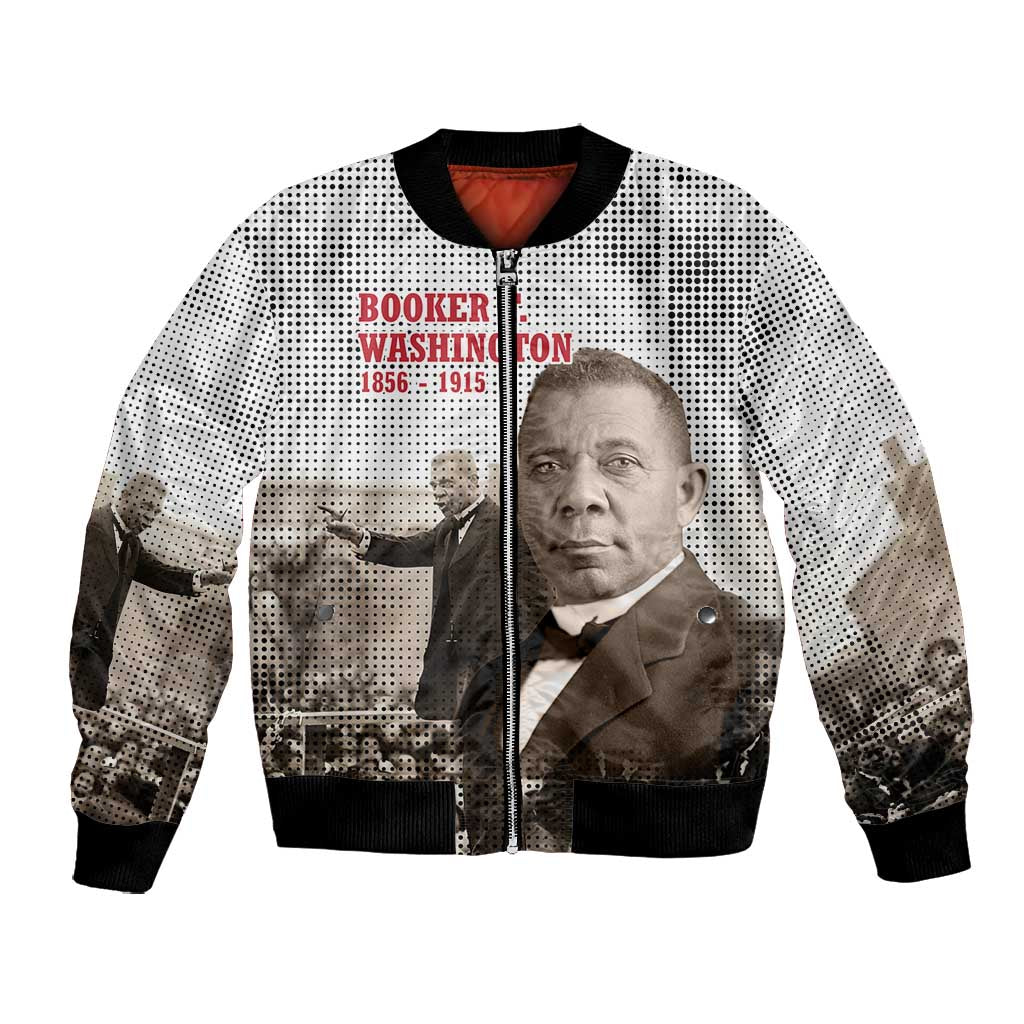 Booker T. Washington Bomber Jacket Halftone Portrait Design Tilling a Field Quote Historical Civil Rights Tribute - African Pride