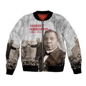 Booker T. Washington Bomber Jacket Halftone Portrait Design Tilling a Field Quote Historical Civil Rights Tribute - African Pride