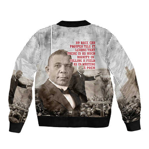 Booker T. Washington Bomber Jacket Halftone Portrait Design Tilling a Field Quote Historical Civil Rights Tribute - African Pride