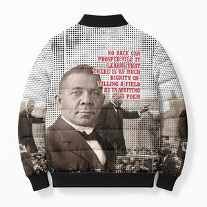 Booker T. Washington Bomber Puffer Jacket Halftone Portrait Design Tilling a Field Quote Historical Civil Rights Tribute - African Pride