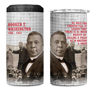 Booker T. Washington 4 in 1 Can Cooler Tumbler Halftone Portrait Design Tilling a Field Quote Historical Civil Rights Tribute - African Pride