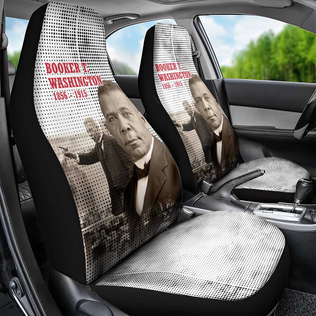 Booker T. Washington Car Seat Cover Halftone Portrait Design Tilling a Field Quote Historical Civil Rights Tribute - African Pride