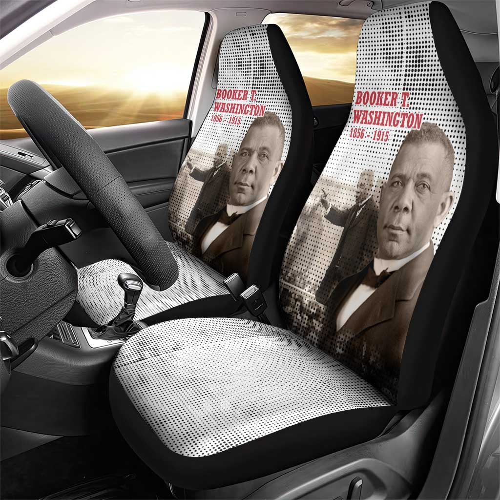 Booker T. Washington Car Seat Cover Halftone Portrait Design Tilling a Field Quote Historical Civil Rights Tribute - African Pride
