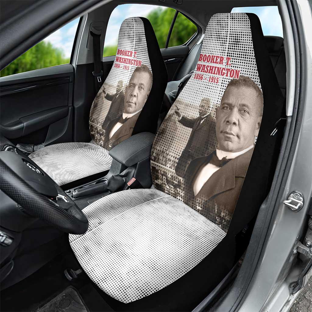Booker T. Washington Car Seat Cover Halftone Portrait Design Tilling a Field Quote Historical Civil Rights Tribute - African Pride