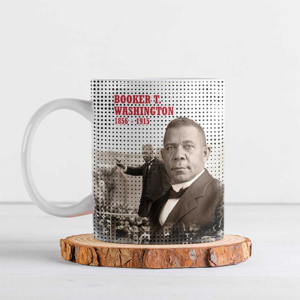 Booker T. Washington Ceramic Mug Halftone Portrait Design Tilling a Field Quote Historical Civil Rights Tribute - African Pride