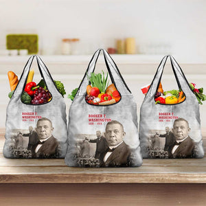 Booker T. Washington Grocery Bag Halftone Portrait Design Tilling a Field Quote Historical Civil Rights Tribute - African Pride