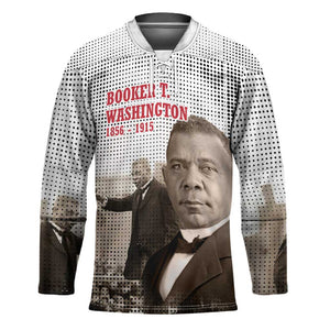 Booker T. Washington Hockey Jersey Halftone Portrait Design Tilling a Field Quote Historical Civil Rights Tribute - African Pride
