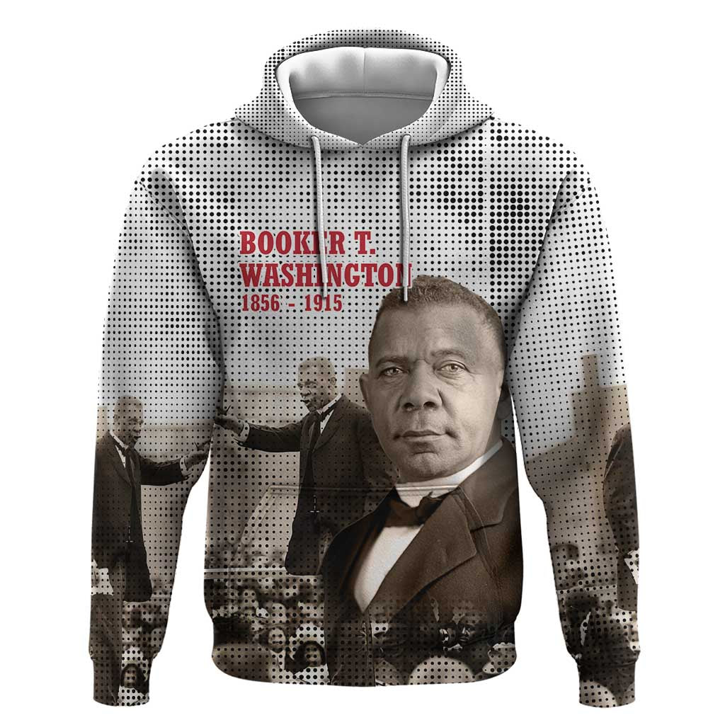 Booker T. Washington Hoodie Halftone Portrait Design Tilling a Field Quote Historical Civil Rights Tribute - African Pride