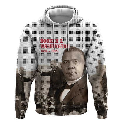 Booker T. Washington Hoodie Halftone Portrait Design Tilling a Field Quote Historical Civil Rights Tribute - African Pride