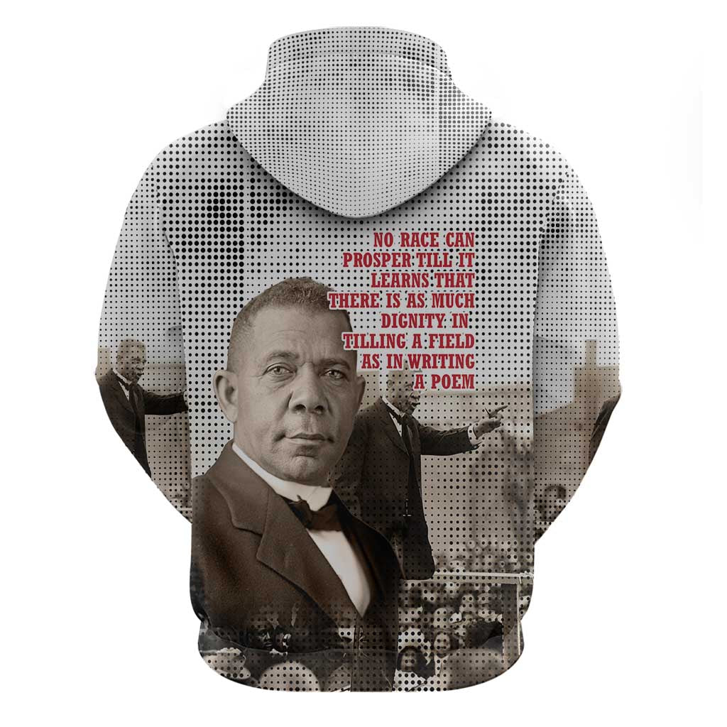 Booker T. Washington Hoodie Halftone Portrait Design Tilling a Field Quote Historical Civil Rights Tribute - African Pride