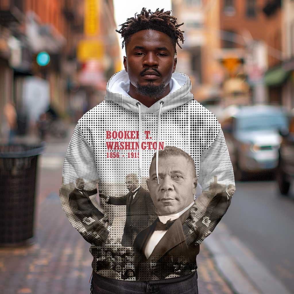 Booker T. Washington Hoodie Halftone Portrait Design Tilling a Field Quote Historical Civil Rights Tribute - African Pride