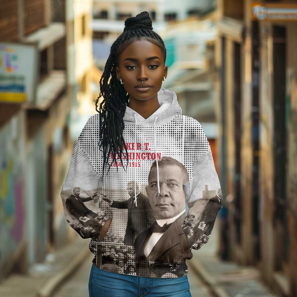 Booker T. Washington Hoodie Halftone Portrait Design Tilling a Field Quote Historical Civil Rights Tribute - African Pride