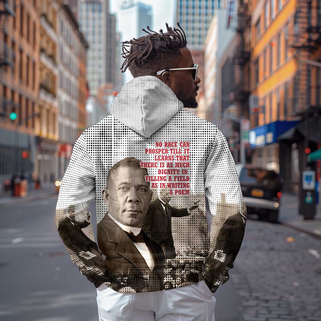 Booker T. Washington Hoodie Halftone Portrait Design Tilling a Field Quote Historical Civil Rights Tribute - African Pride