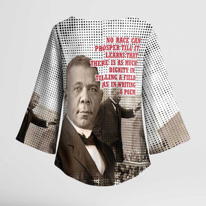 Booker T. Washington Kimono Sleeve Blouse Halftone Portrait Design Tilling a Field Quote Historical Civil Rights Tribute - African Pride