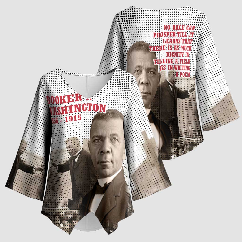 Booker T. Washington Kimono Sleeve Blouse Halftone Portrait Design Tilling a Field Quote Historical Civil Rights Tribute - African Pride