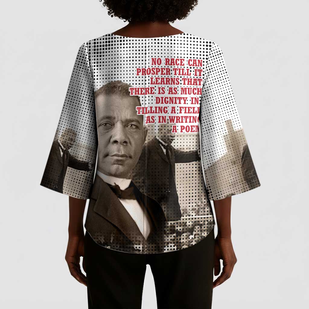 Booker T. Washington Kimono Sleeve Blouse Halftone Portrait Design Tilling a Field Quote Historical Civil Rights Tribute - African Pride