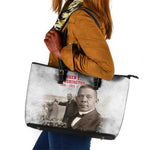 Booker T. Washington Leather Tote Bag Halftone Portrait Design Tilling a Field Quote Historical Civil Rights Tribute - African Pride